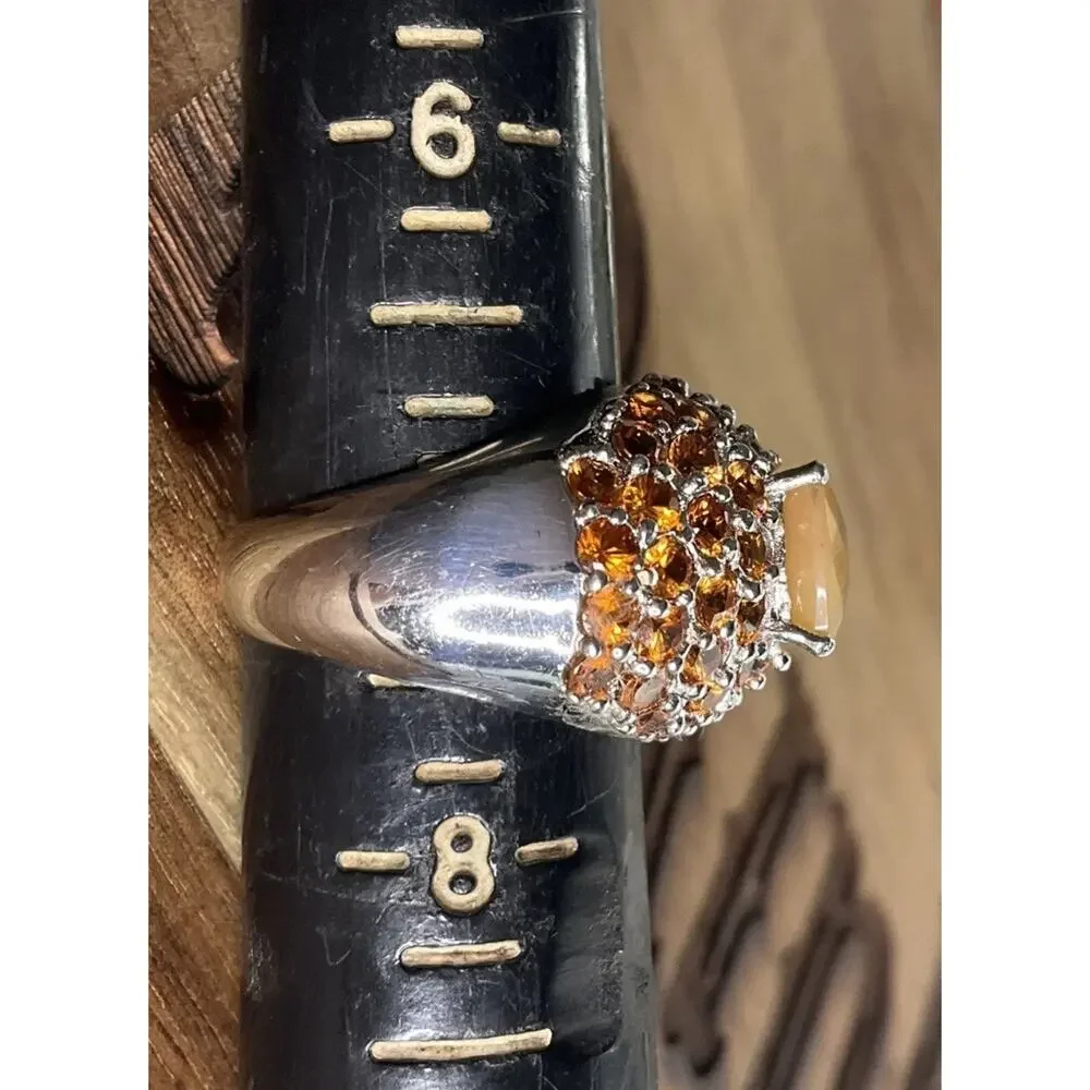 Vintage Sterling Silver Peach Chalcedony Orange Gemstone Cocktail Ring Size 7
